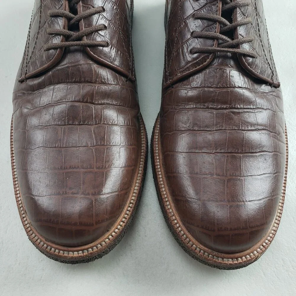 Donald Pliner Lance Derby Shoe Mens 10 M Brown Leather Lace Up Croc Embossed - Picture 4 of 11